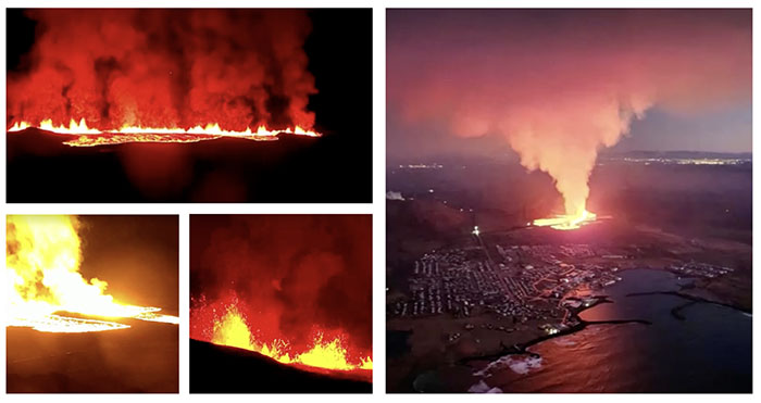 Hình ảnh dòng dung nham phun trào đe doạ thị trấn đánh cá Grindavik ở Iceland