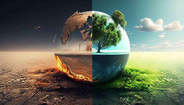  Hai trạng thái đối lập của một Trái đất nóng lên và một Trái đất ôn hòa.