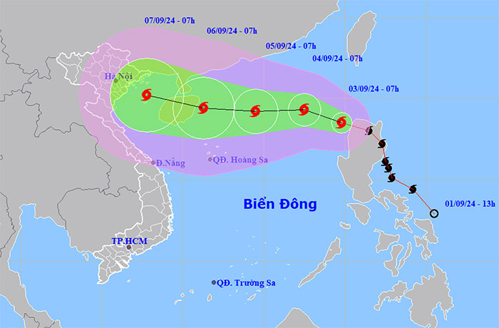 Vị trí và hướng di chuyển bão số 3 (Yagi) lúc 7h sáng 3-9