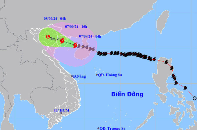 Dự báo đường đi và khu vực ảnh hưởng của bão Yagi