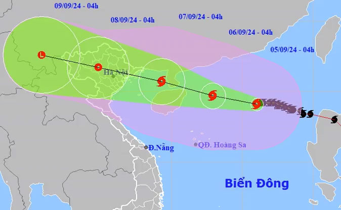 Dự báo đường đi và vùng ảnh hưởng của bão Yagi, sáng 5/9.