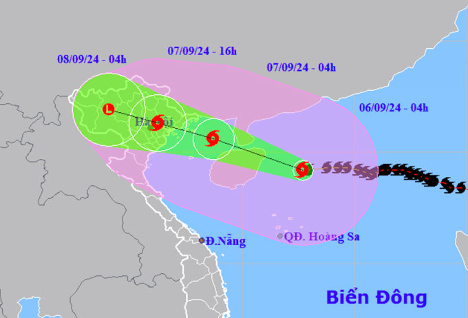 Dự báo hướng đi, vùng ảnh hưởng bão Yagi sáng 6/9.