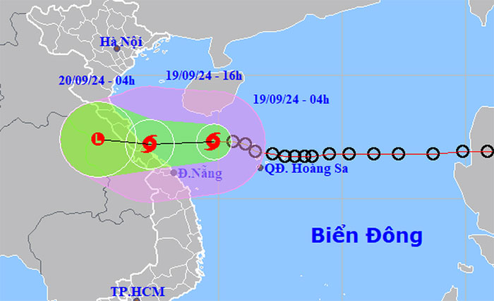 Dự báo vị trí và hướng di chuyển bão số 4 lúc 4h sáng 19-9