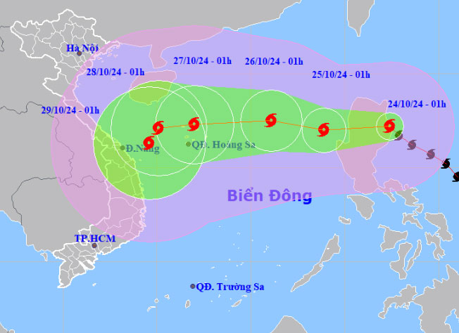 Dự báo đường đi của bão Trà Mi, theo Trung tâm Dự báo Khí tượng Thuỷ văn Quốc gia.